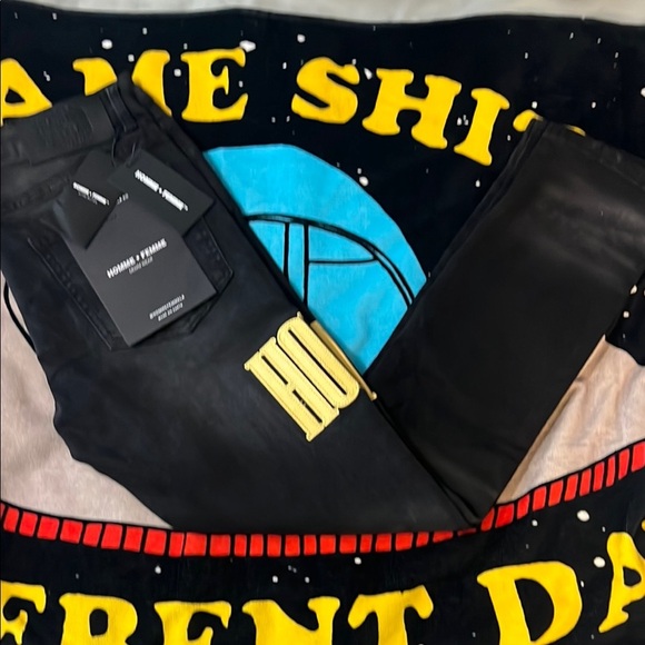 Homme Femme Letterman Denim Black With Yellow Letters - Picture 5 of 10